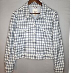 autres filles Cropped blazer jacket blue/white XL pearl buttons faux pockets‎